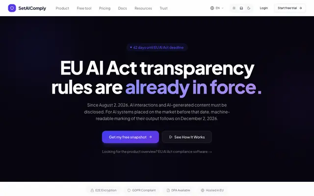 Screenshot of EU AI Act Compliance Software for SMEs — SetAIComply