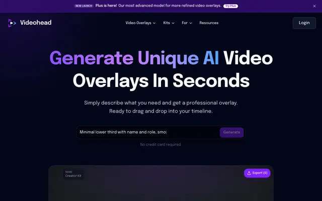 Screenshot of Videohead | Generate Unique Video Overlays with AI
