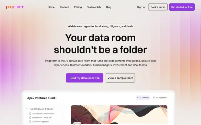 Screenshot of Pageform | Narrative-Driven Virtual Data Room for Deal Teams