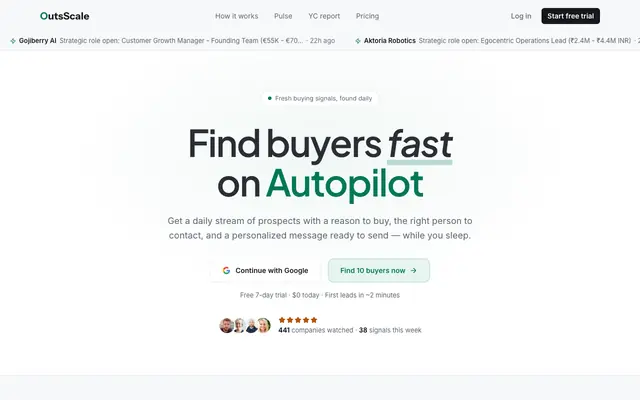 Screenshot of OutsScale — Know who’s ready to buy, and exactly what to say