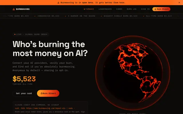Screenshot of Burnmaxxing — Who's burning the most money on AI?