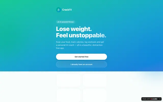 Screenshot of CrackFit — AI Fitness, Calories & Weight Loss Coach