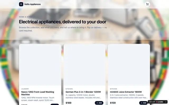 Screenshot of Voltix Appliances — Electrical Appliances, Delivered