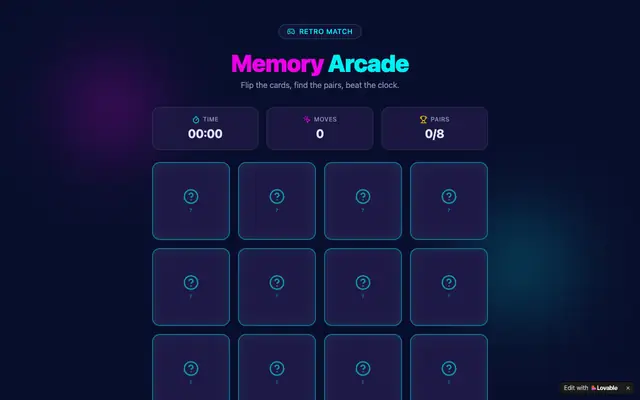 Screenshot of Retro Memory Arcade