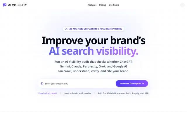 Screenshot of Free AI Visibility Audit Tool& Agent | Improve AI Search Visibility,get your fre