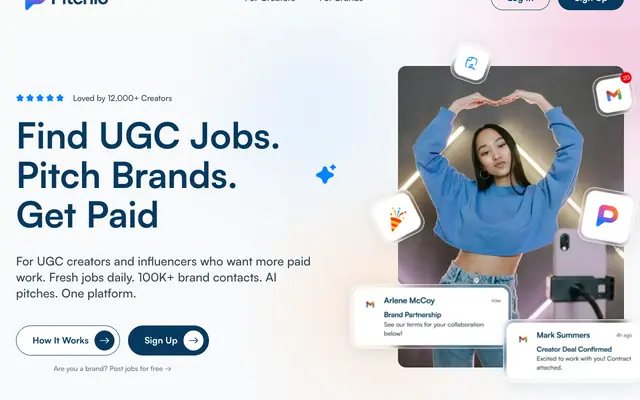 Screenshot of Pitchlo | UGC Creator Marketplace — Brand Deals & Paid Jobs