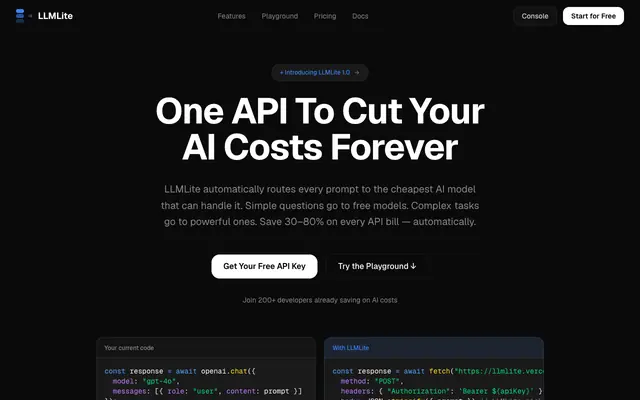 Screenshot of LLMLite — Route Smarter. Spend Less.