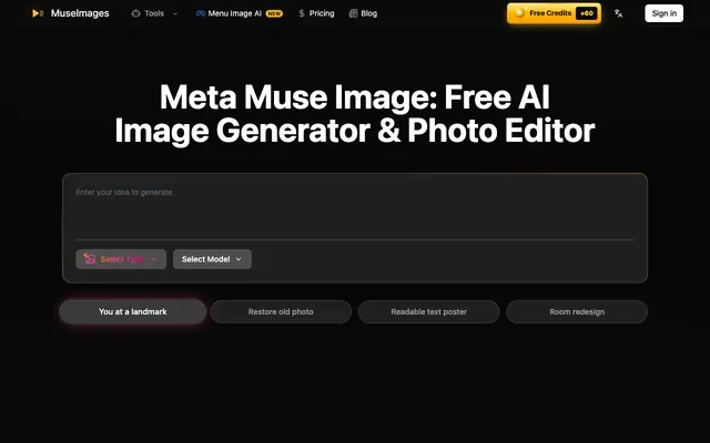 Screenshot of Meta Muse Image AI Image Generator — Try Online Free