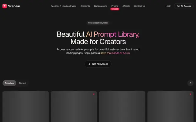 Screenshot of SceneAI — The Best UI Prompt Library on the Internet