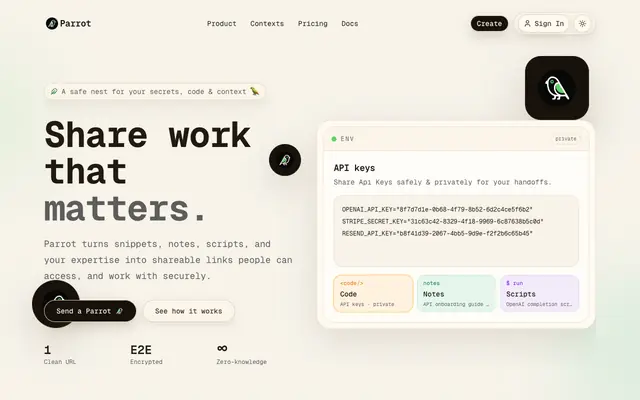 Screenshot of Parrot - Share Work That Matters