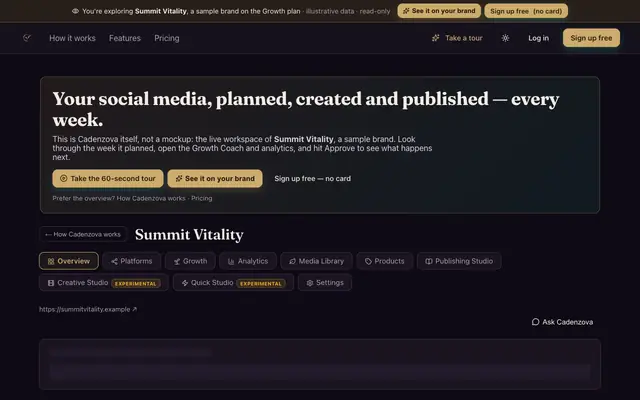 Screenshot of Cadenzova — Turn your products into a week of Pinterest & Instagram content