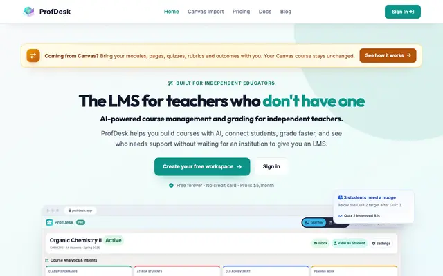 Screenshot of AI Grading, Similarity Detection, Rubrics & OBE for Teachers · ProfDesk