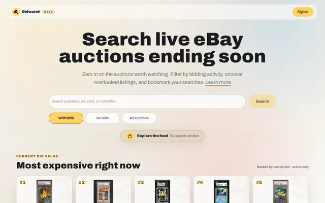 Screenshot of Bidwatch