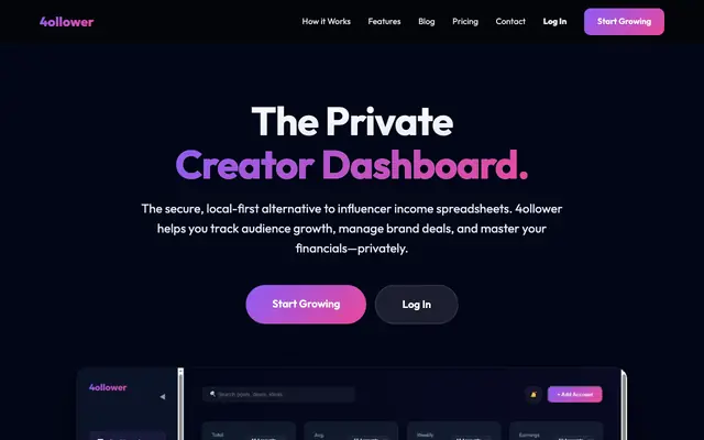 Screenshot of 4ollower | Private Creator Dashboard & Brand Deal Tracker