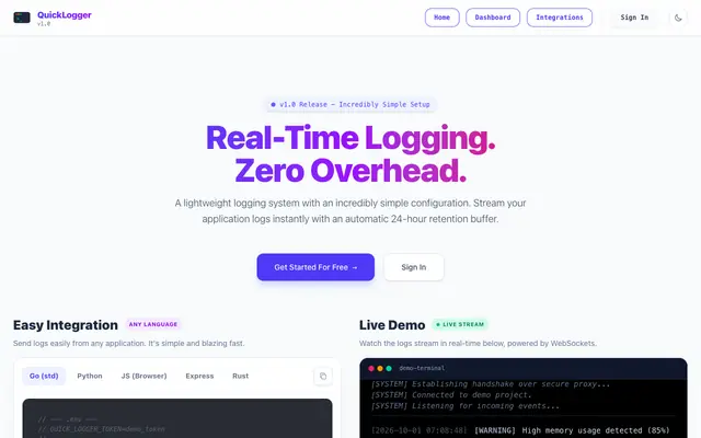 Screenshot of QuickLogger — High-Performance Logging Systems