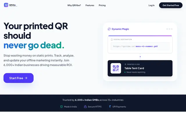 Screenshot of QRVibe — Dynamic QR Codes with Real-Time Analytics