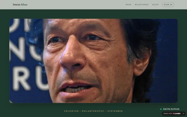 Screenshot of Imran Khan — Cricketer, Philanthropist, Statesman