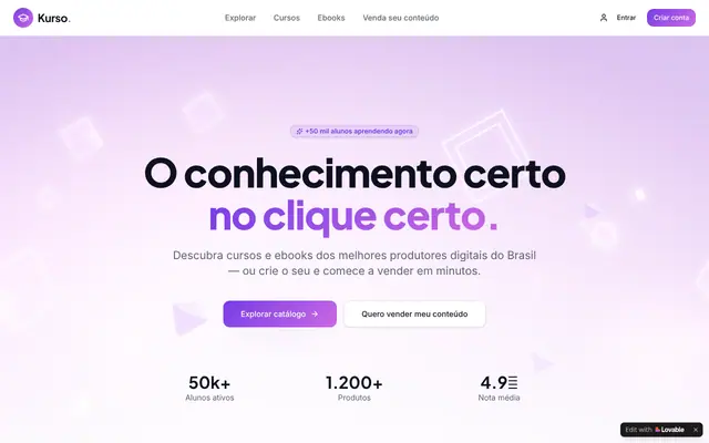 Screenshot of Kurso — Cursos e ebooks digitais que vendem sozinhos
