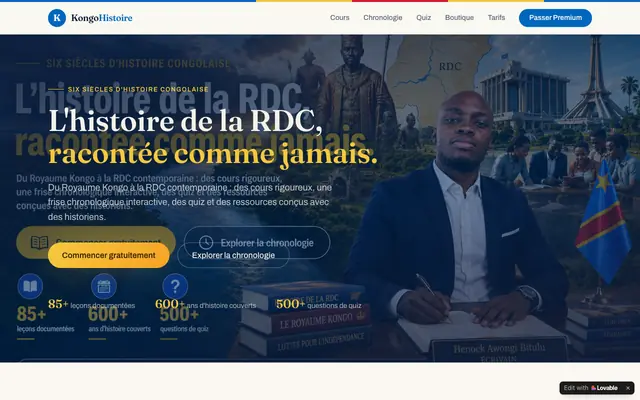 Screenshot of KongoHistoire — L'histoire de la RDC
