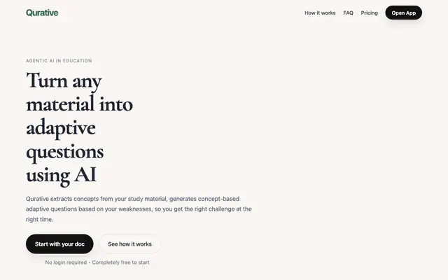 Screenshot of Qurative | AI PDF Study Companion for Adaptive Exam Prep