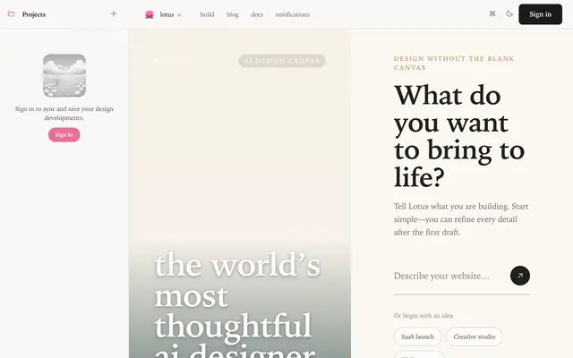 Screenshot of Lotus — The World's Best AI Designer