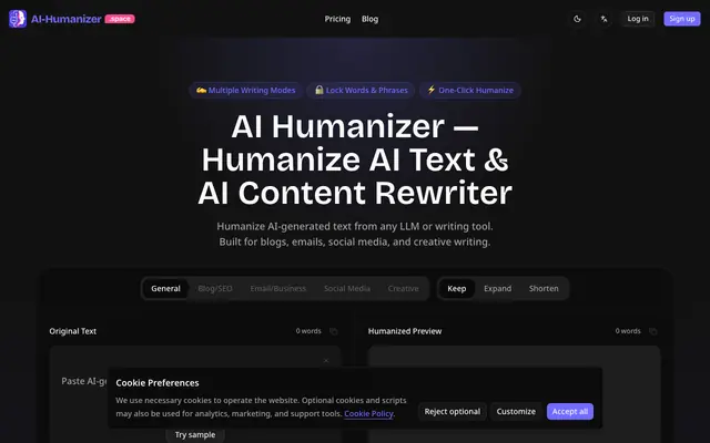Screenshot of AI Humanizer & AI Text Rewriter | ai-humanizer.space
