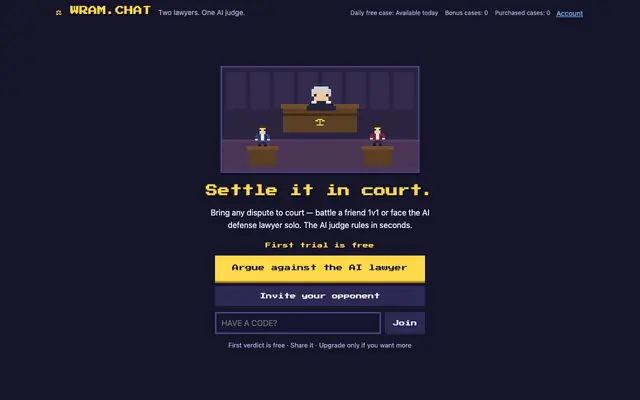 Screenshot of wram.chat — AI Judge Courtroom