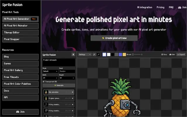 Screenshot of AI Pixel Art Generator & Editor for Game Assets | Sprite Fusion