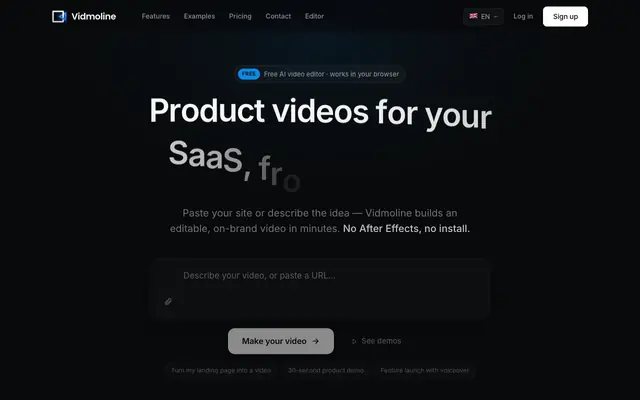Screenshot of Vidmo — AI Video Editor & Motion Graphics in the Browser