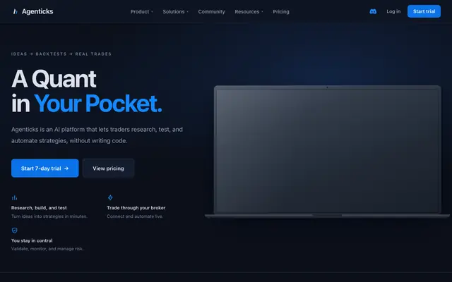 Screenshot of Agenticks | AI Backtesting, Stock Research and Trading Automation Tools