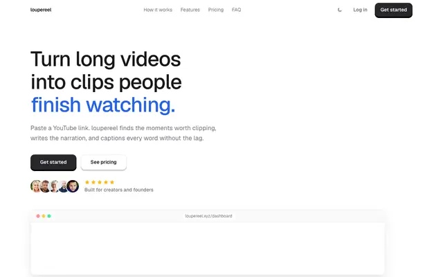Screenshot of loupereel — turn long videos into viral clips