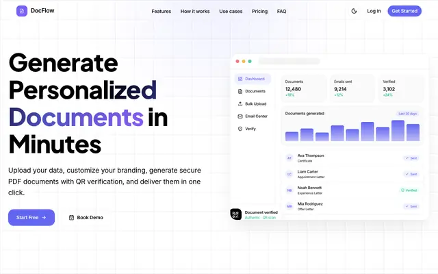 Screenshot of DocFlow — Generate Offer Letters & Certificates in Minutes