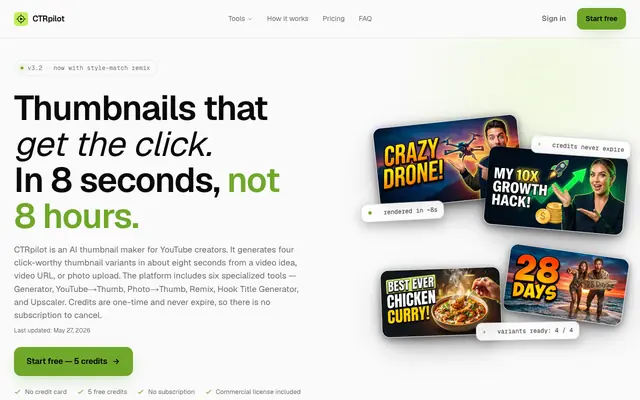 Screenshot of CTRpilot — AI Thumbnail Maker for YouTube | Free & Fast