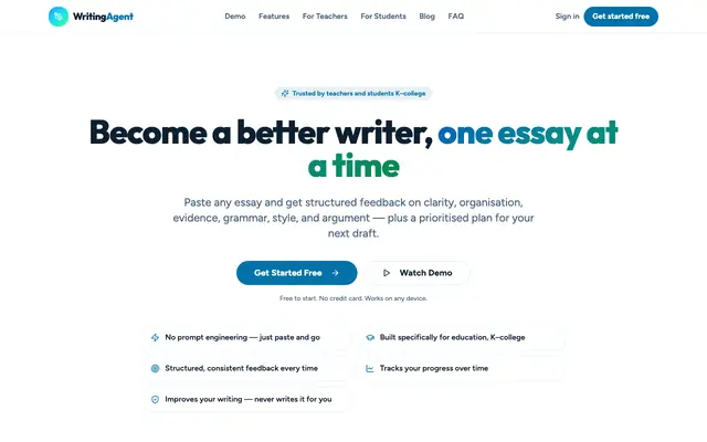 Screenshot of Writing Agent – AI Writing Coach & Writing Feedback Platform