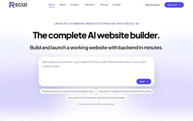 Screenshot of REG121 | AI Website Builder for Small Businesses and Agencies