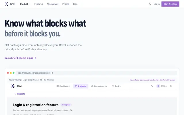 Screenshot of AI project management for developers | Ravel