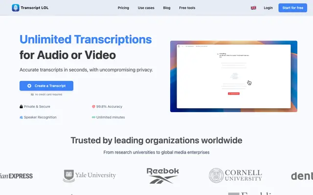 Screenshot of Transcript LOL - Transcribe Audio or Video with AI