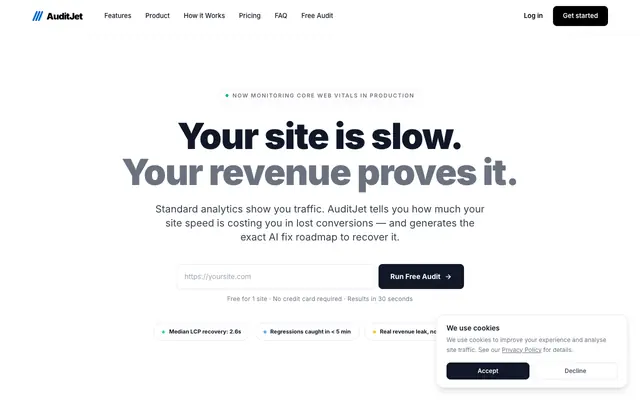 Screenshot of AuditJet — Core Web Vitals Monitoring & Revenue Impact | AuditJet