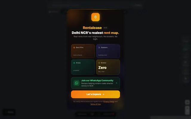 Screenshot of RentaLease — Real Rent Map of Delhi NCR | Zero Brokerage