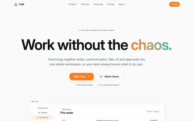 Screenshot of Fold — one place for tasks, files and team communication