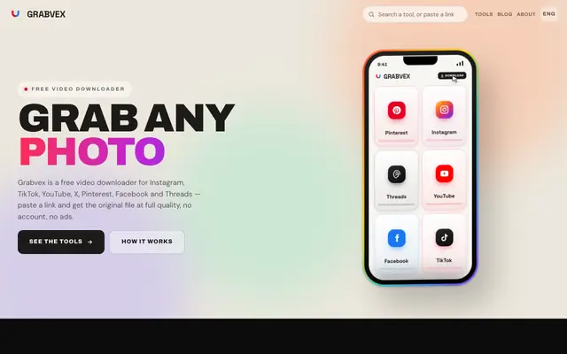 Screenshot of Free Video Downloader, No Watermark | Grabvex