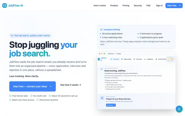Screenshot of Free Job Application Tracker & AI Job Software | JobFlow