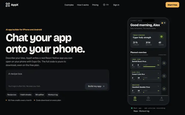 Screenshot of AppX - AI Mobile App Builder