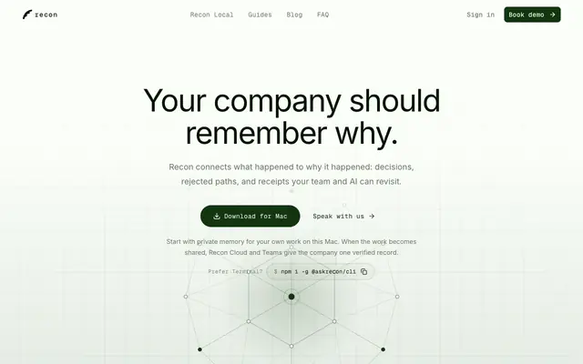 Screenshot of Recon — one verified record of what your company knows