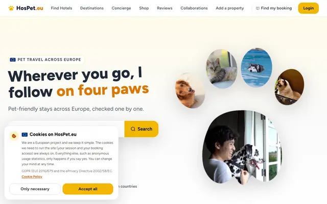 Screenshot of HosPet.eu | Pet-Friendly Hotels Across Europe
