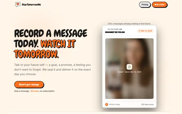 Screenshot of DearTomorrowMe | Write a Letter to Your Future Self