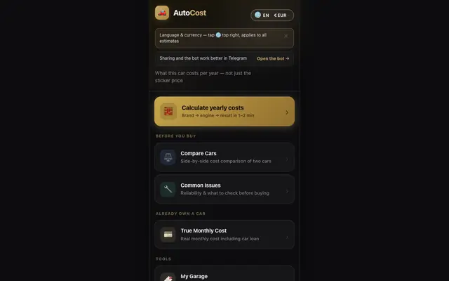 Screenshot of Car Cost Calculator