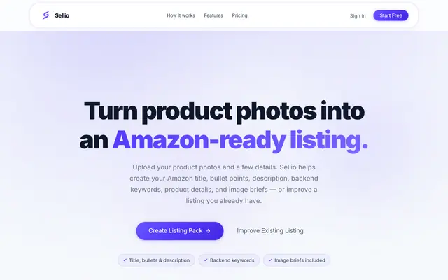 Screenshot of Sellio — AI Amazon Conversion Studio