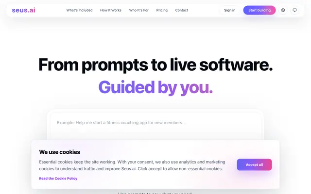 Screenshot of seus.ai — Autonomous Software Creation Engine