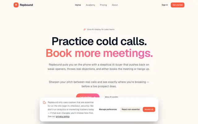 Screenshot of Repbound | Practice Cold Calling. Get Hired.